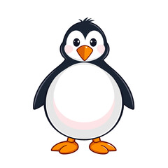 Fototapeta premium Cute cartoon penguin standing cheerfully on a white background, copy space