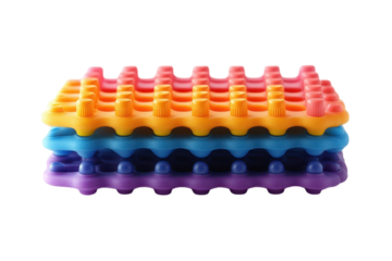 Colorful interlocking foam pieces creating building blocks of early childhood imagination on a on transparent background