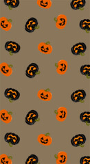 black and orange halloween pumpkin seamless pattern