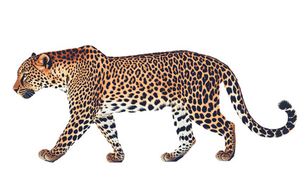 A leopard walking, a leopard walking scene, a leopard walking in the jungle, the king of the jungle walking, the charming walk of a leopard, on a transparent backgrounds