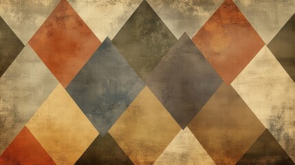 triangle background with muted earth tones, arranged in an overlapping pattern that gives an aged and retro vibe