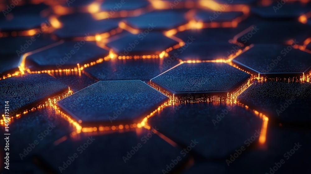 Poster hexagonal connection points lit by digital lines of light, illustrating the underlying infrastructur