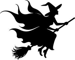 Flying Witch Silhouette on Broomstick