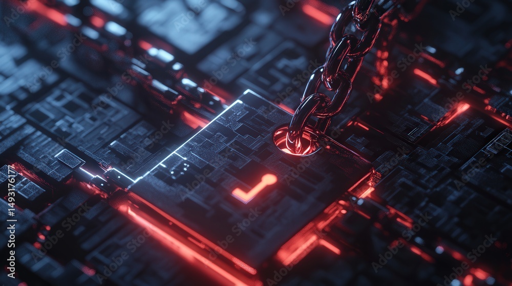 Poster cyber security with secure digital grids, encryption elements, and protected data channels keeping s