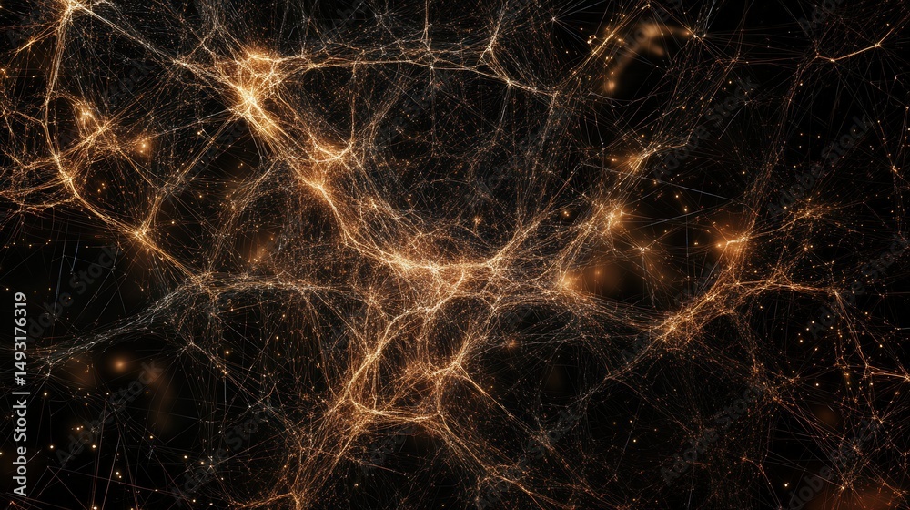 Poster connected points and lines forming an intricate web, symbolizing ai technology concepts with glowing