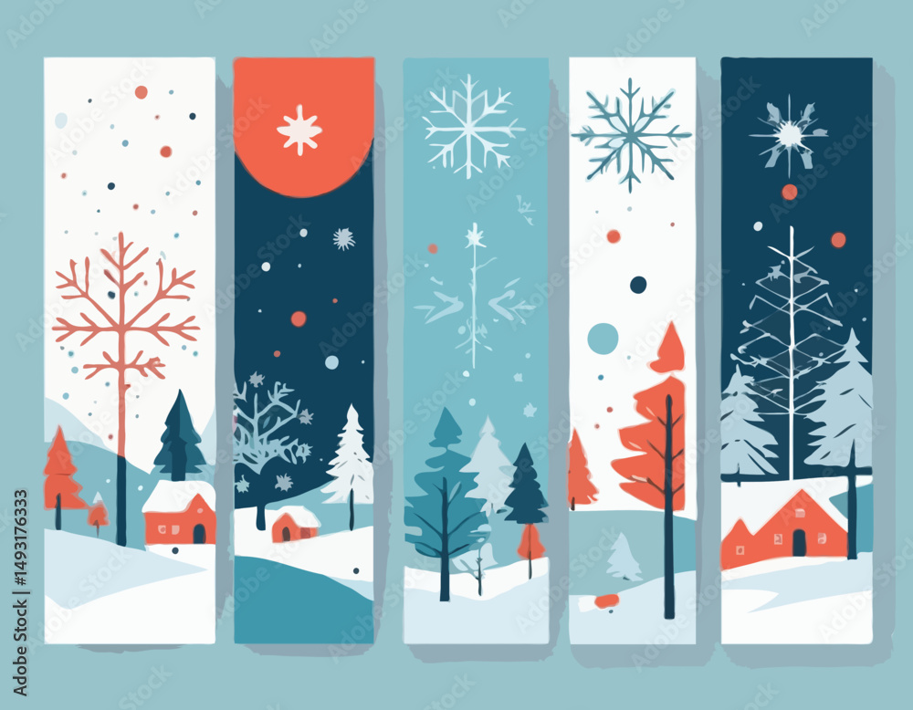 Fototapete bright winter geometric banner in flat style. geometry minimalistic design with simple shapes and wi