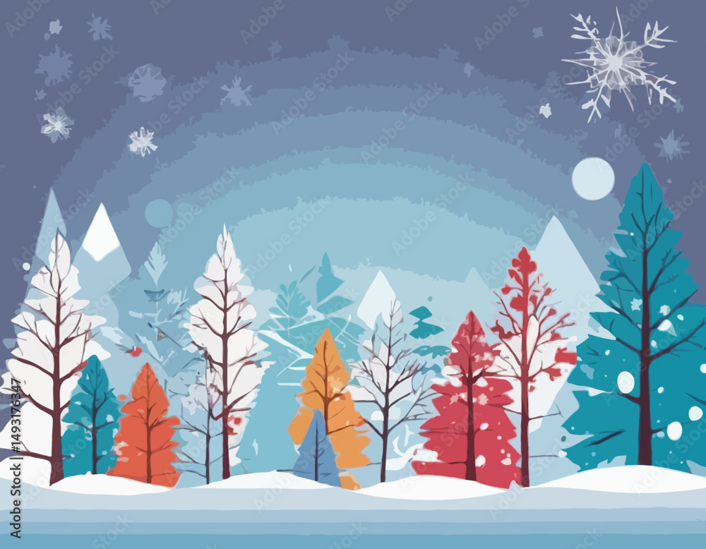Fototapete bright winter geometric banner in flat style. geometry minimalistic design with simple shapes and wi