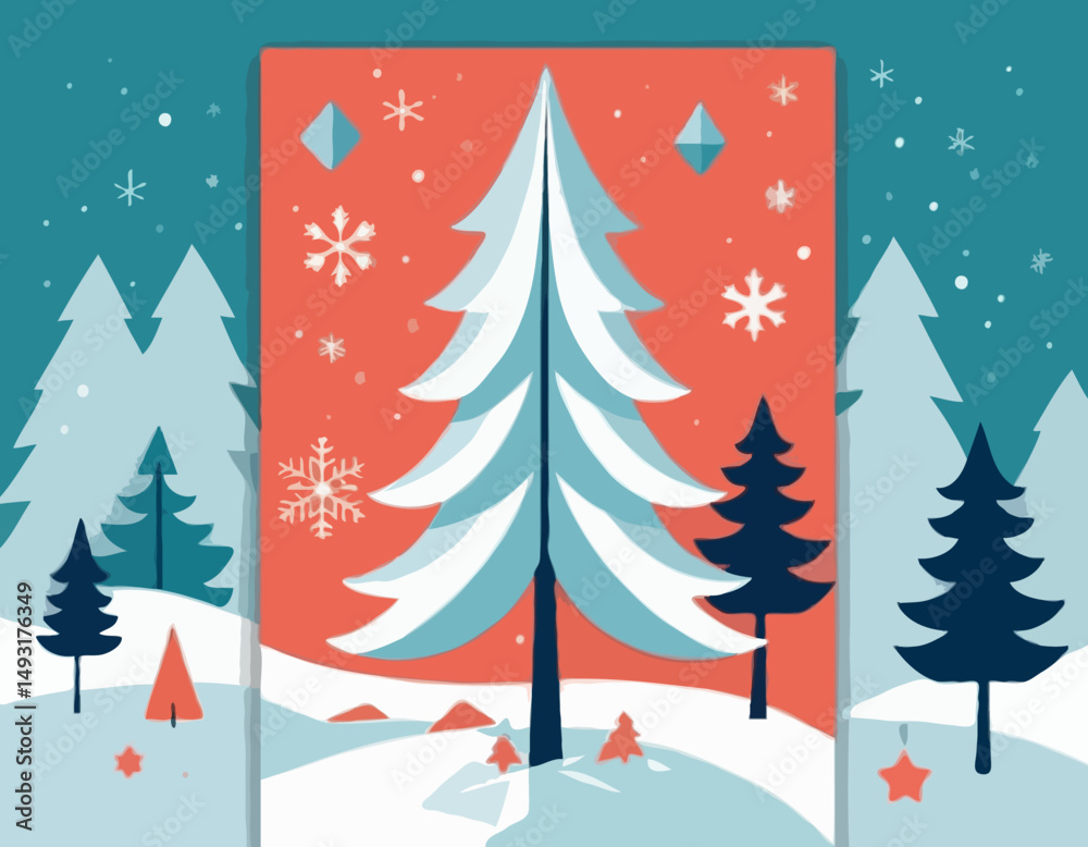 Fototapete bright winter geometric banner in flat style. geometry minimalistic design with simple shapes and wi