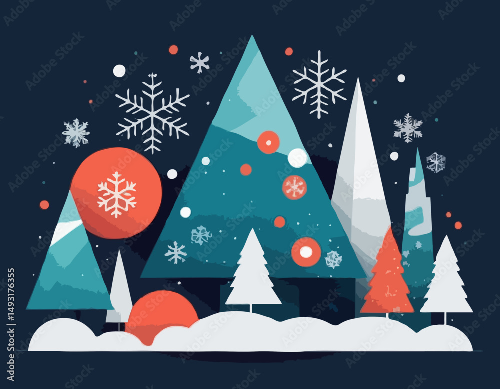Fototapete bright winter geometric banner in flat style. geometry minimalistic design with simple shapes and wi