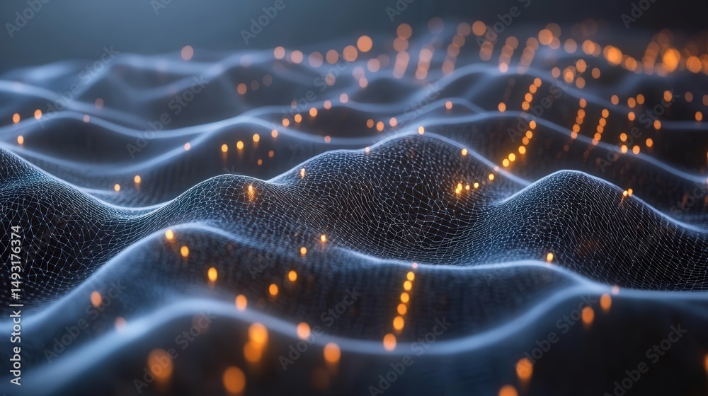 Poster connected points and lines forming an intricate web, symbolizing ai technology concepts with glowing