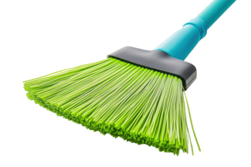 Embracing a fresh start with a vibrant green broom ready to sweep away the old and welcome new on transparent background