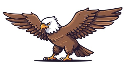 Eagle Spreading Wings Cartoon Illustration on White Background