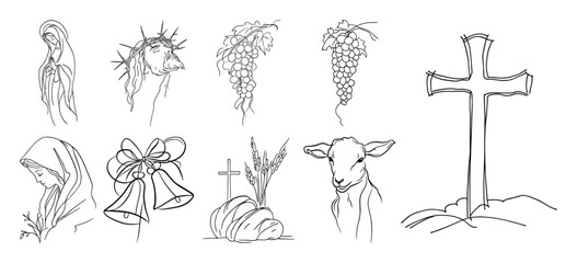 religious line art icons with cross © Mago