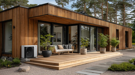 A heat pump in front of a modern house
