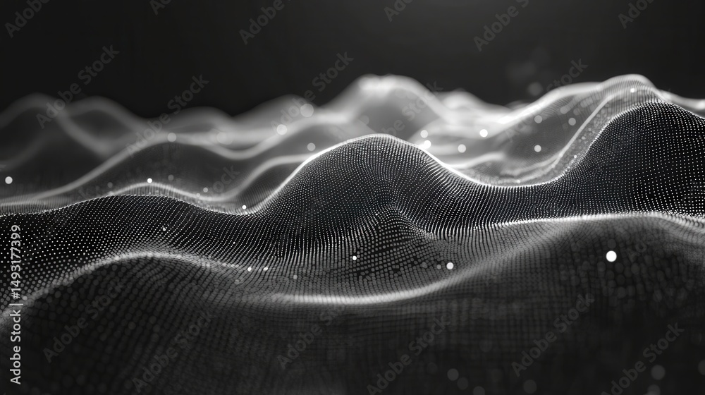 Poster geometric lines and dots interconnected with digital precision, showcasing the flow of information i
