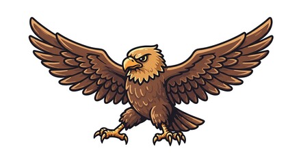 Fototapeta premium Eagle Flying Cartoon Illustration Wings Spread