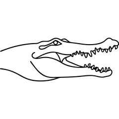 Obraz premium Crocodile head line drawing, black and white, for educational purposes