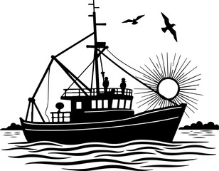 Fishing Boat at Sea Silhouette