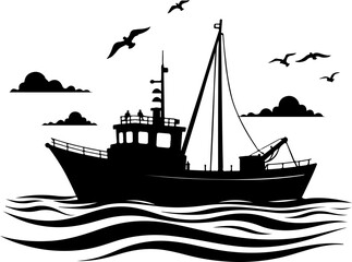 Fishing Boat at Sea Silhouette