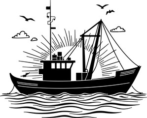 Fishing Boat at Sea Silhouette