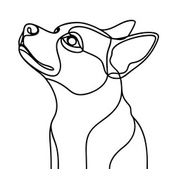 Cute chihuahua dog portrait, line art style, black and white, for pet lovers