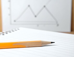 Yellow pencil on notepad with blurred graph in background.  Ready to plan, analyze, or create.