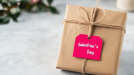 Beautifully Wrapped Gift for Galentine's Day Celebration on a Table Surrounded by Greenery and Decor