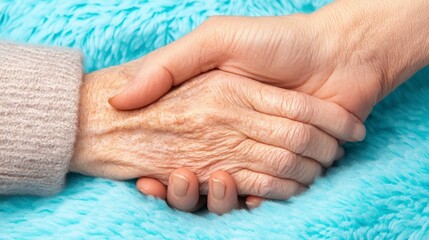 Close Up of an Elderly Person's Hand Gently Holding Another Hand on a Soft Background
