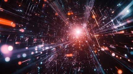 Obraz premium interconnected points and lines, with each connection reflecting the core structure and advancements of AI technology in a digital landscape