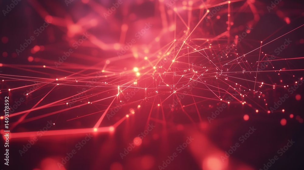 Poster nodes and lines representing ai technology concepts, where data flows between points, and the lines 