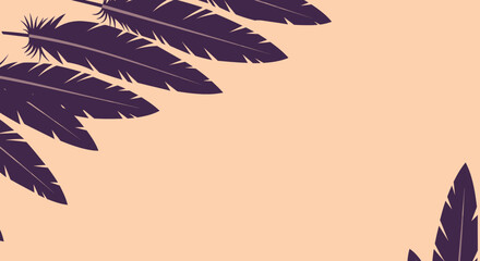 Dark Purple Feathers Against Beige Background