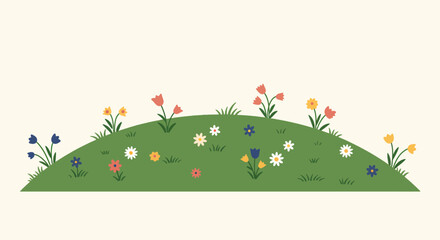 Pixel Art Hill With Colorful Flowers