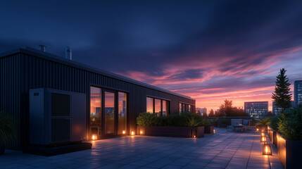 A heat pump in front of a modern house
