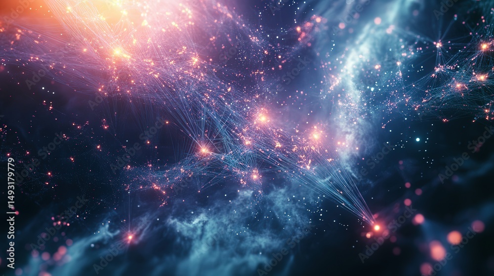 Poster technology network background, showcasing data pathways, glowing nodes, and interconnected lines tha