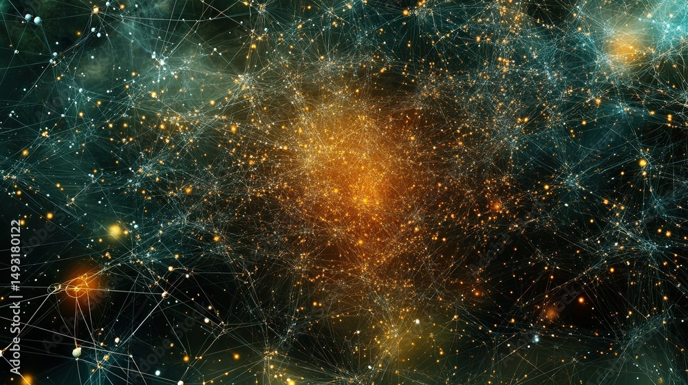 Poster network of secure connections and encrypted data paths, symbolizing the invisible layers of protecti