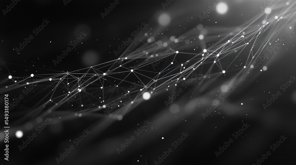 Poster ai technology through interconnected points and lines, with data flowing seamlessly between them, cr