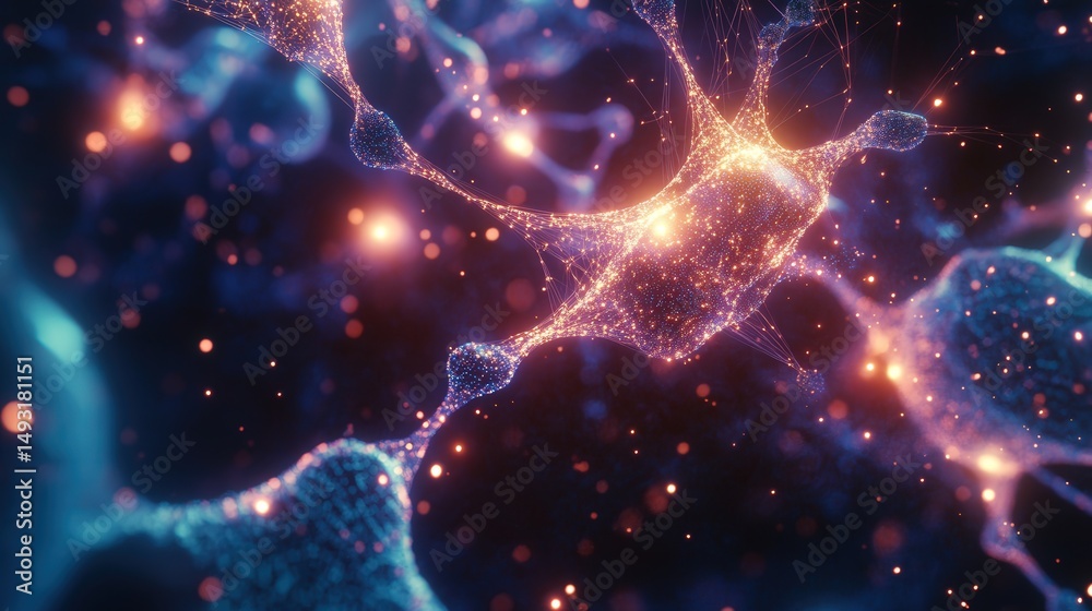 Poster intricate network of glowing nodes and connecting lines, with ai technology concepts depicted throug