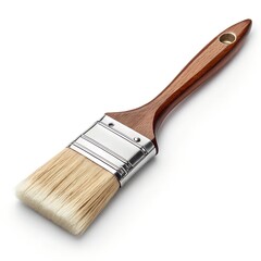 Hyper-Realistic Paintbrush with Wooden Handle and Clean Bristles Isolated on White Background