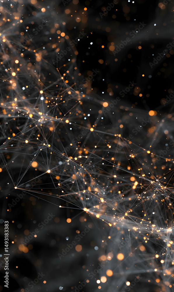 Poster ethereal constellation of sparkling nodes connected by delicate lines on a backdrop of profound dark