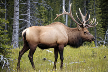 Obraz premium A large elk standing in the middle of a forest
