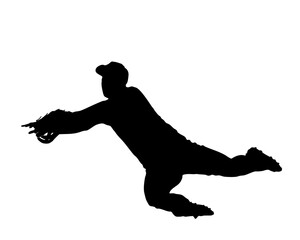 捕球動作をする野球選手の黒シルエット素材
