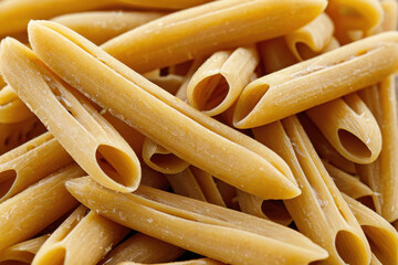 A close-up shot of a stack of pasta