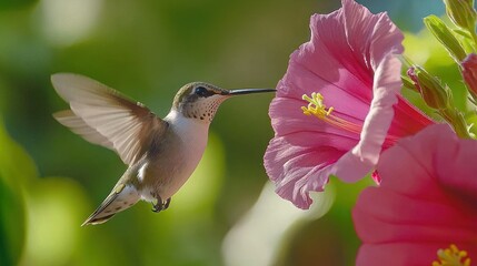 Fototapeta premium Hummingbird in flight, nectar-feeding