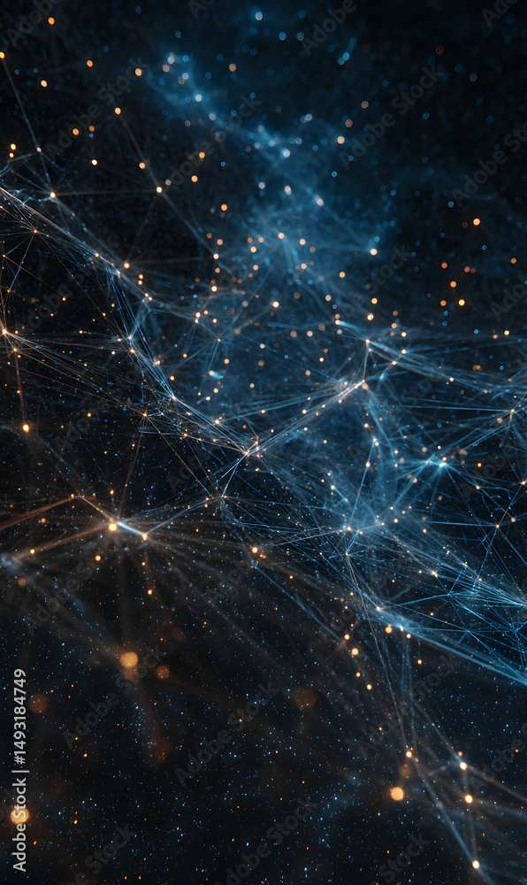 Poster abstract network visualization of data with interconnected nodes and lines depicting digital connect