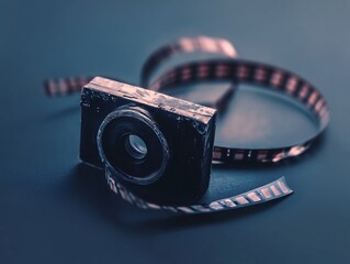 Vintage charm: An artistic capture of an old camera with film spool