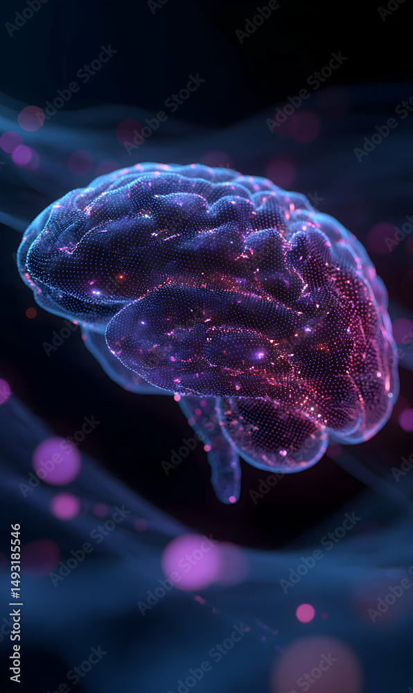Poster artificial intelligence concept of a brain neural network with a glowing digital structure