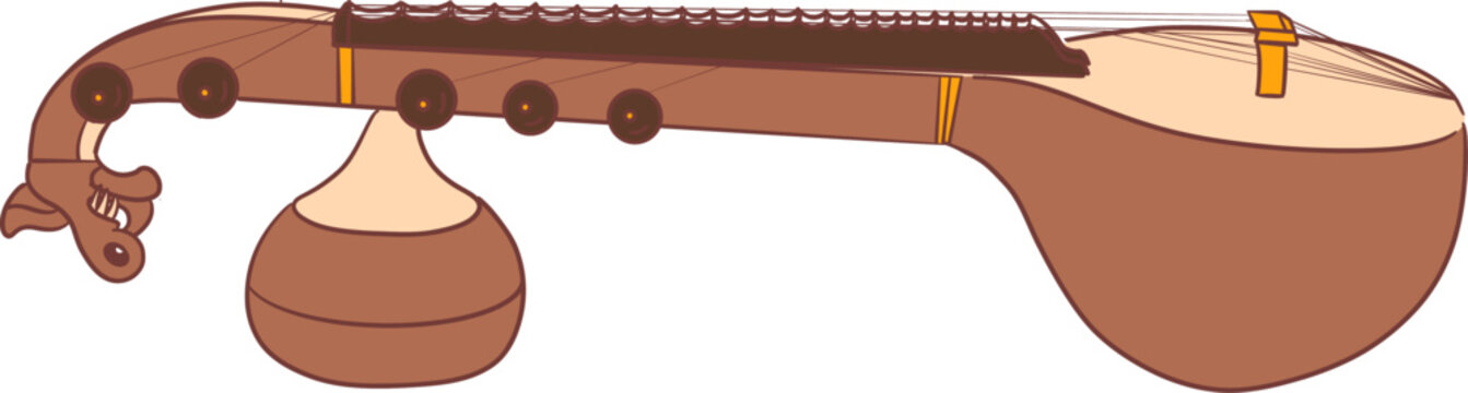 veena ,Indian music instrument outline drawing clipart