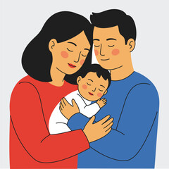 Loving Family Embraces Baby in a Heartwarming Illustration