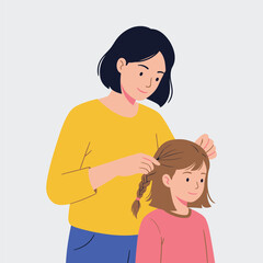 Mother Braiding Daughters Hair Bonding and Loving Moment