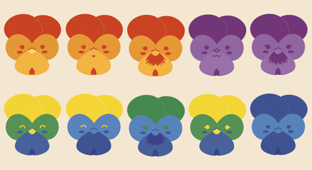 Fototapeta premium Pixel Art Rainbow Pansies Set